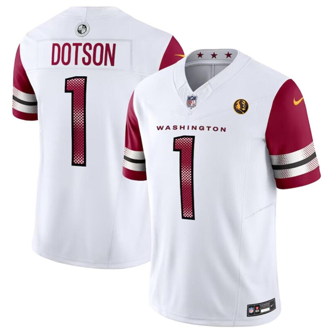 Men's Washington Commanders #1 Jahan Dotson White 2023 F.U.S.E. With John Madden Patch Vapor Limited Football Stitched Jersey